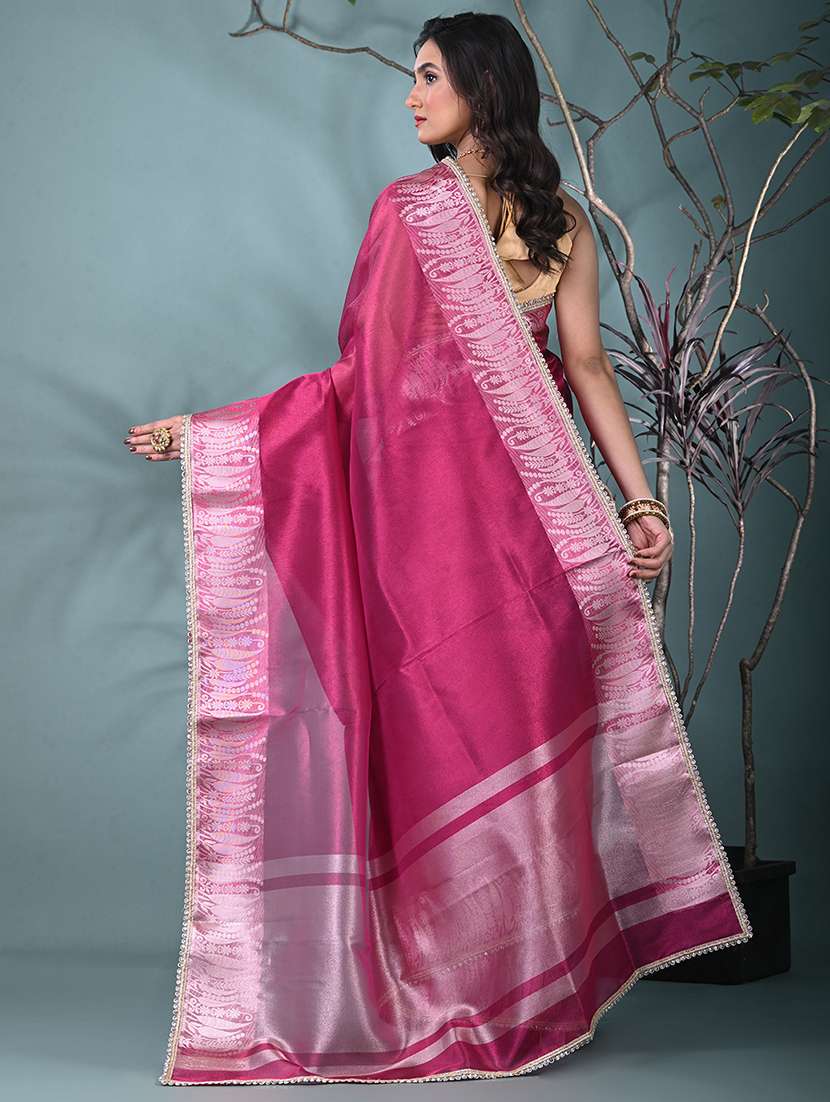 women solid with bordered saree with blouse - 22312725 -  Standard Image - 3