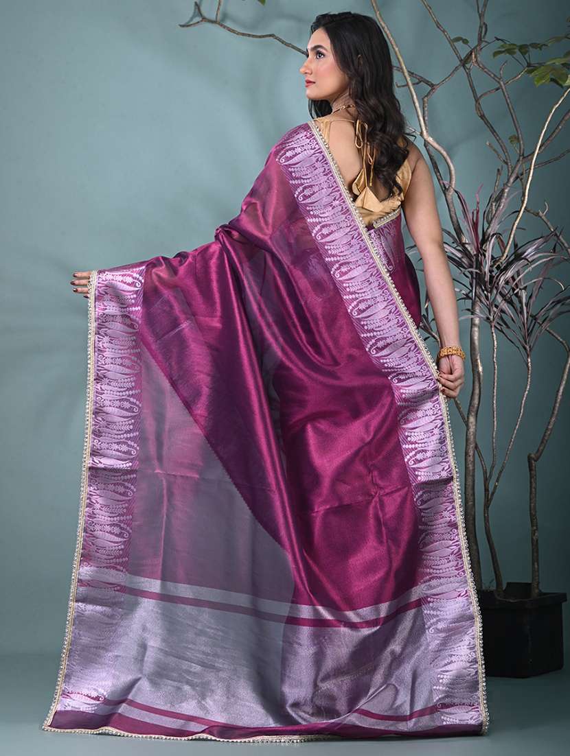 women solid with bordered saree with blouse - 22312728 -  Standard Image - 3