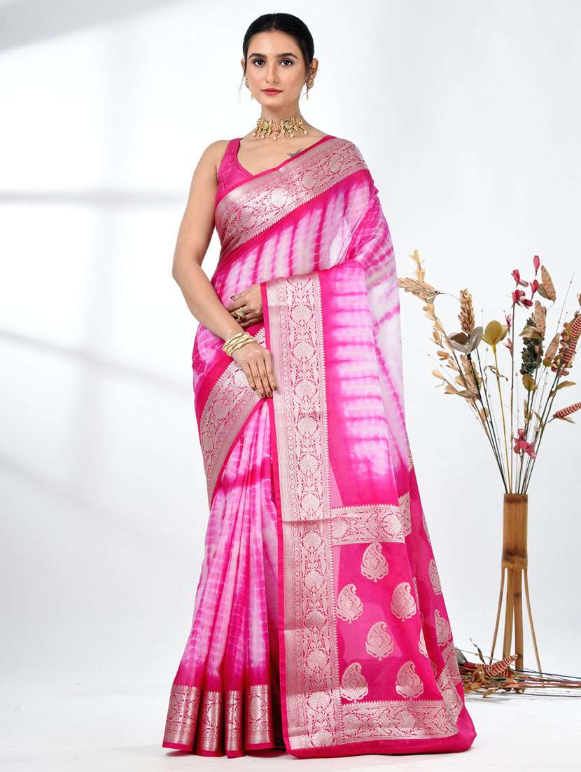 women tie & dye printed saree with blouse