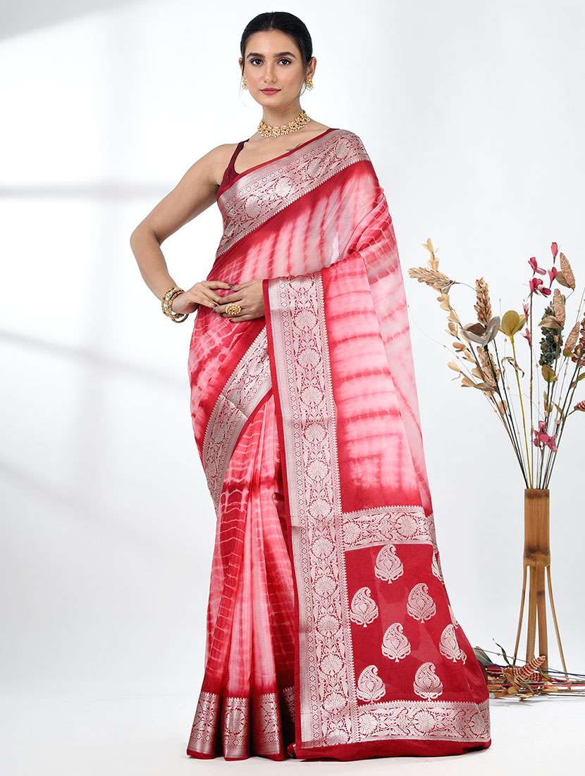 women tie & dye printed saree with blouse