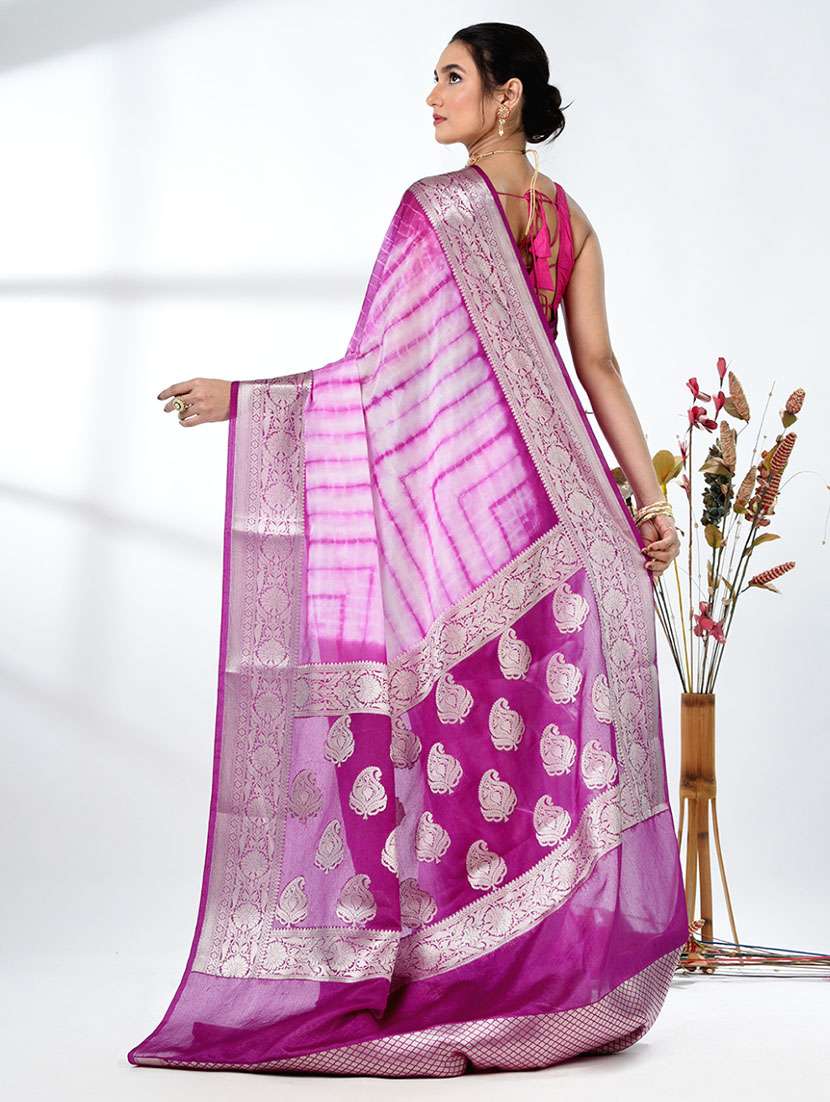 women tie & dye printed saree with blouse - 22312749 -  Standard Image - 3