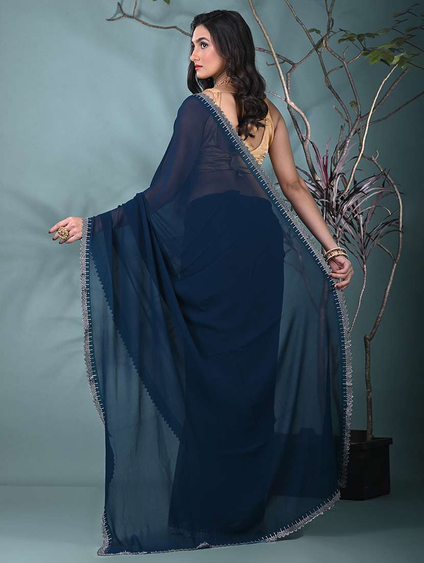 women solid with embellished bordered saree with blouse - 22312778 -  Standard Image - 3