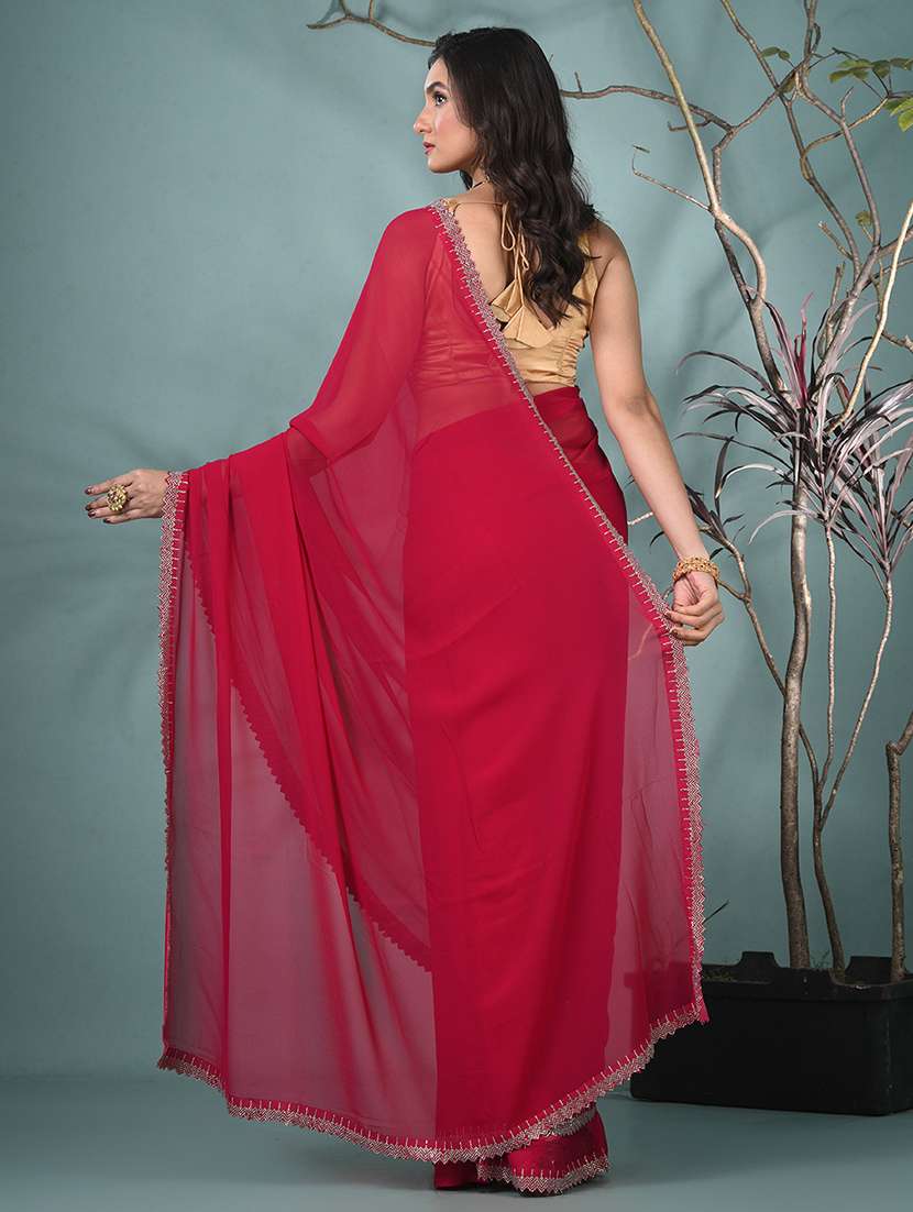 Women Solid With Embellished Bordered Saree With Blouse - 22312779 -  Standard Image - 3