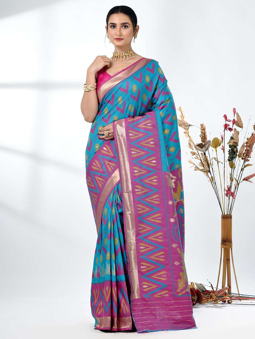 women ikat pochampalli saree with blouse