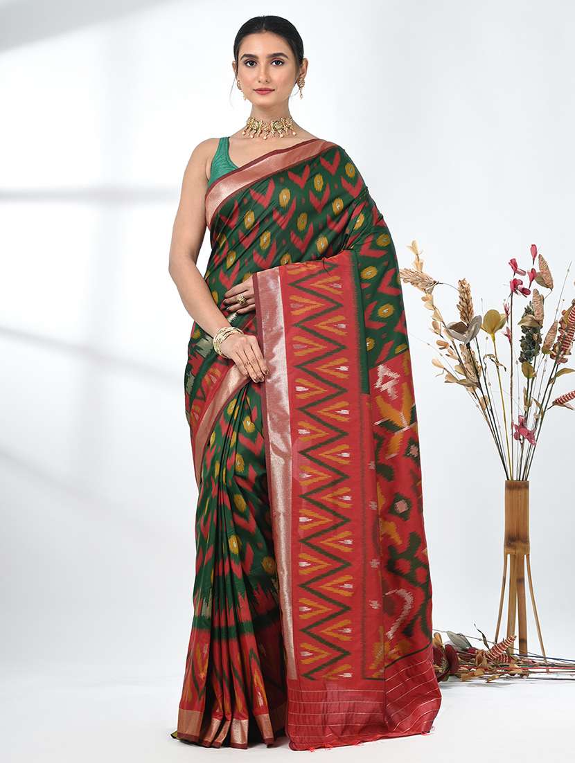 women ikat pochampalli saree with blouse