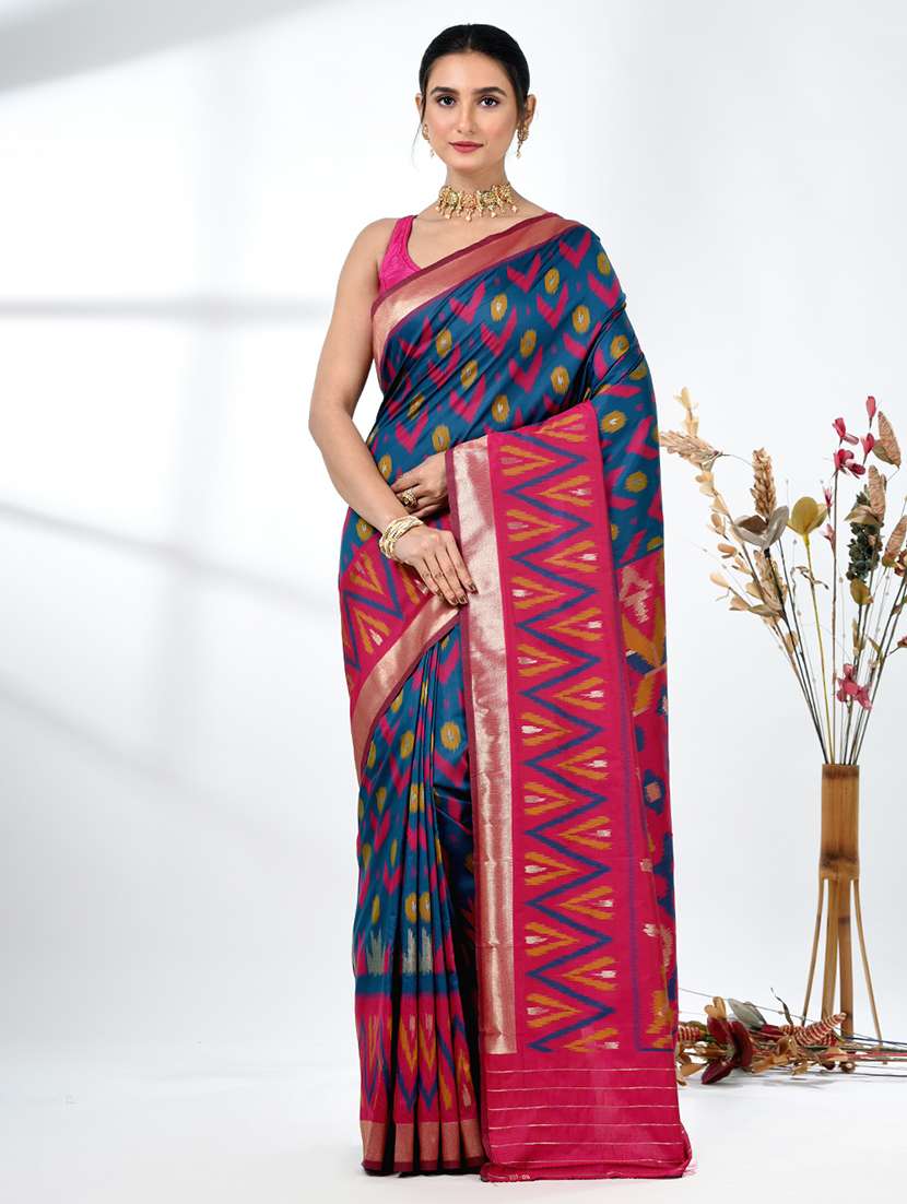 women ikat pochampalli saree with blouse