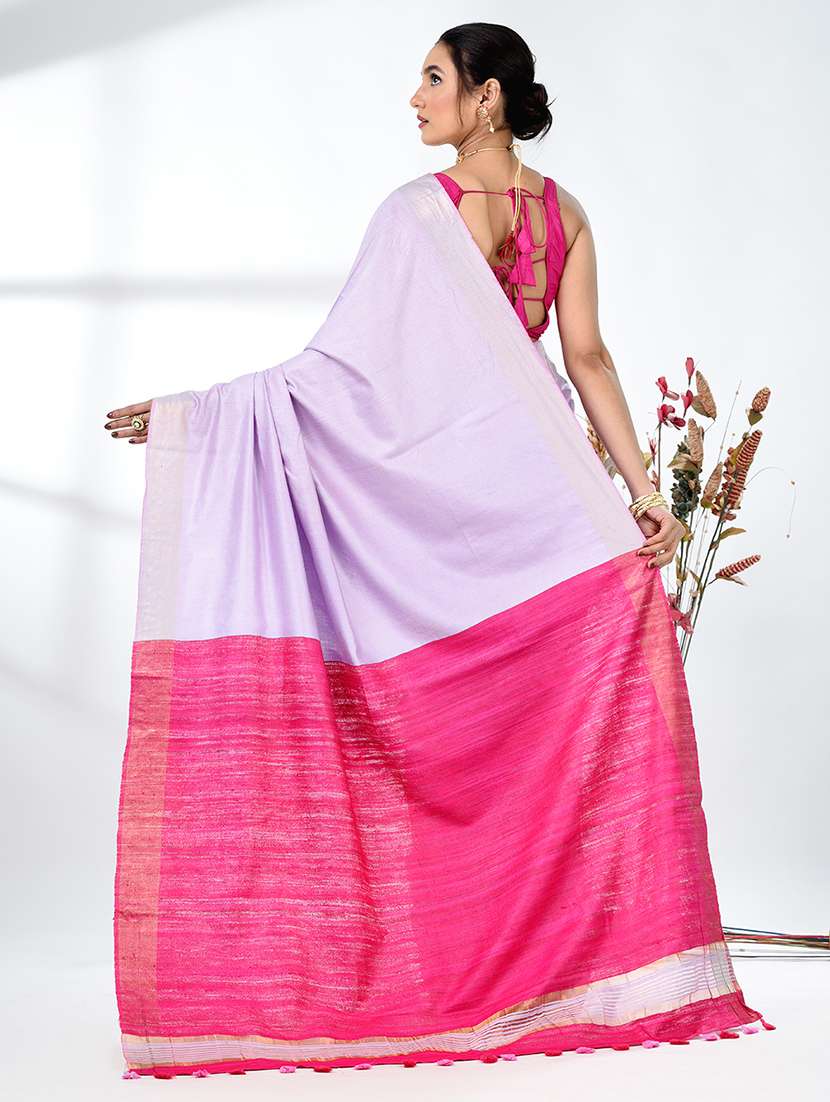 women solid with bordered saree with blouse - 22312827 -  Standard Image - 3