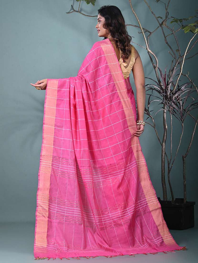 women checkered bordered saree with blouse - 22312833 -  Standard Image - 3