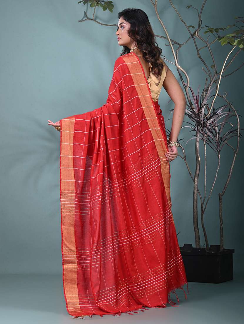 women checkered bordered saree with blouse - 22312837 -  Standard Image - 3