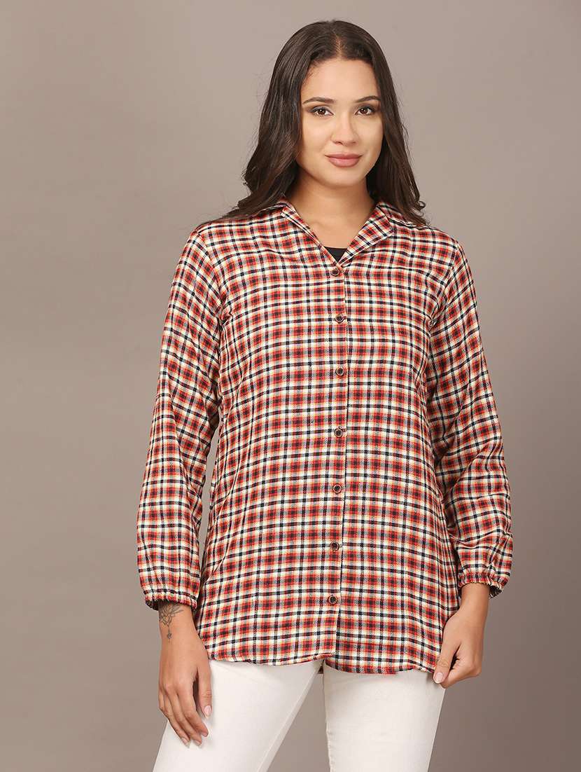 women checkered collared long sleeve shirt