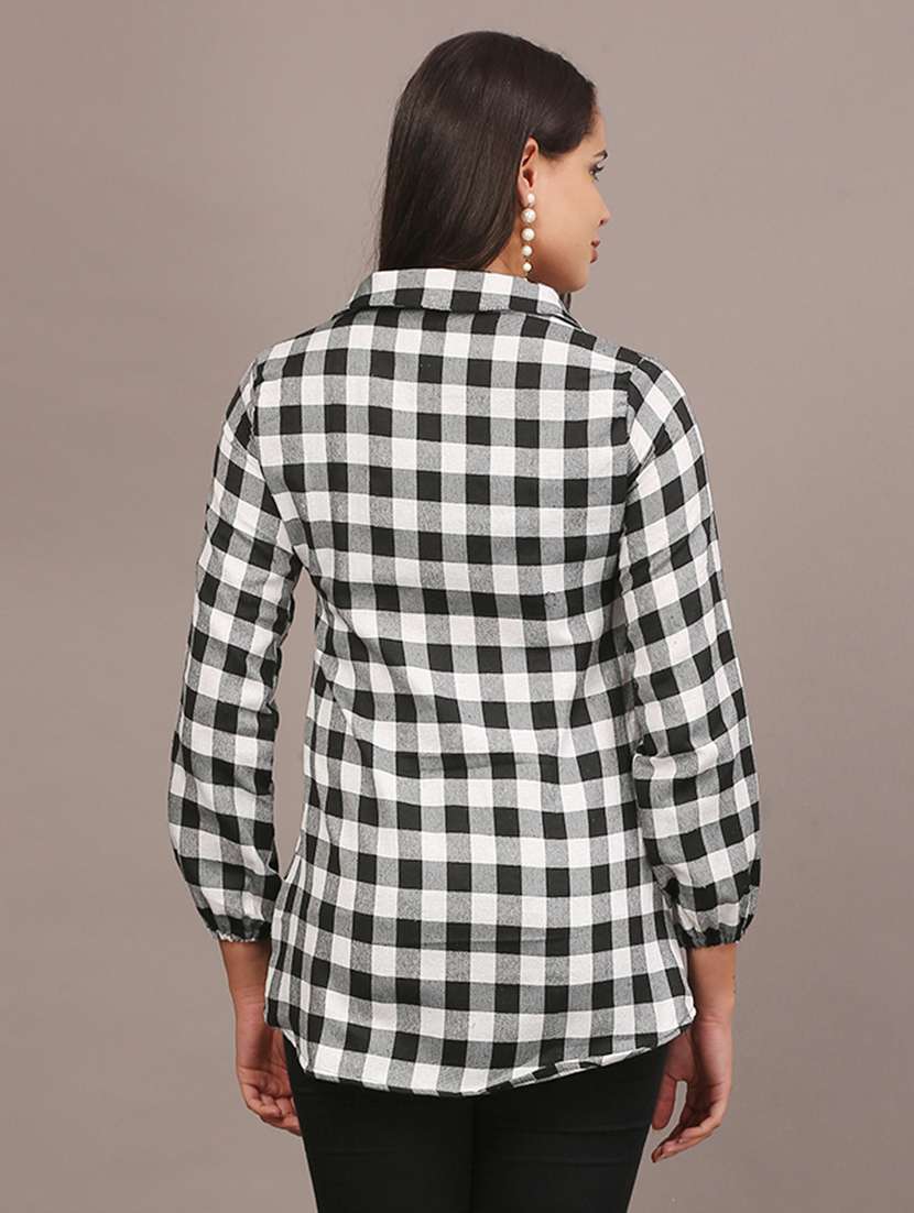 women checkered lapel collar long sleeve shirt - 22312844 -  Standard Image - 5