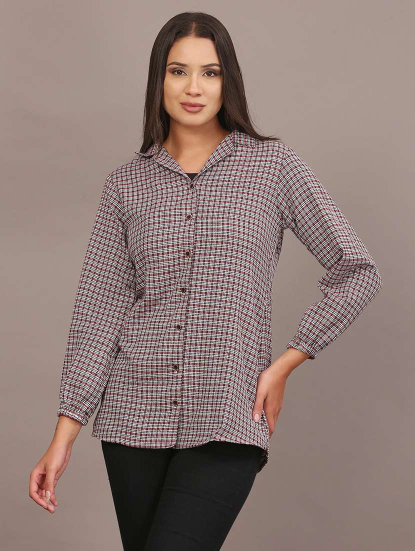 women checkered collared long sleeve shirt