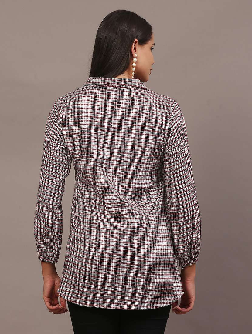 women checkered collared long sleeve shirt - 22312845 -  Standard Image - 3