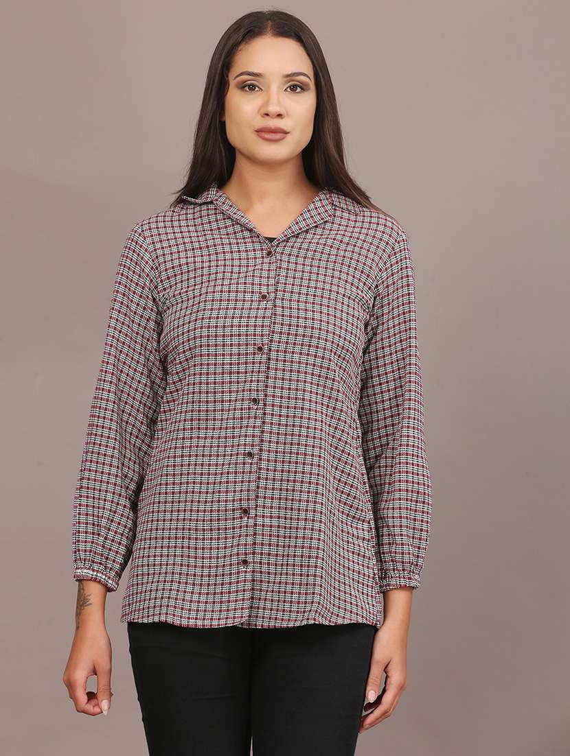 women checkered collared long sleeve shirt - 22312845 -  Standard Image - 5