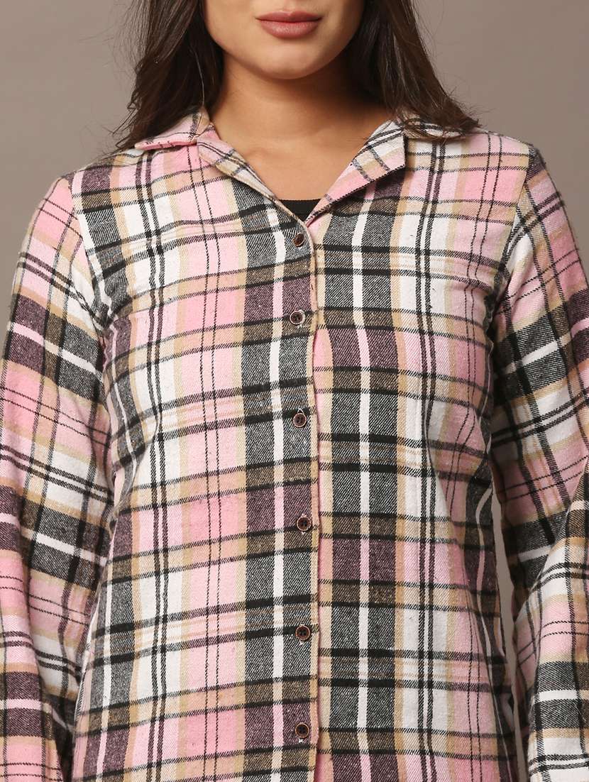women checkered collared long sleeve shirt - 22312848 -  Standard Image - 5