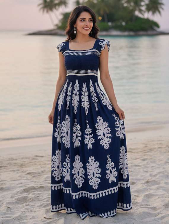 women printed sleeveless fit & flare dress