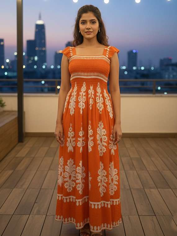 women printed sleeveless fit & flare dress