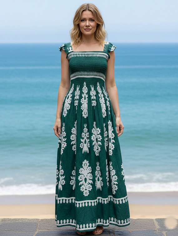 women printed sleeveless fit & flare dress