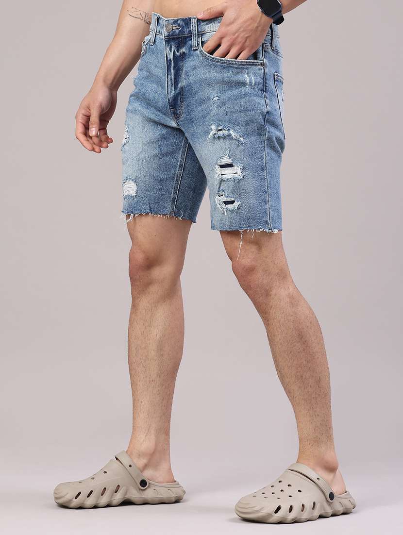 men distress mid rise regular fit denim shorts - 22312946 -  Standard Image - 3