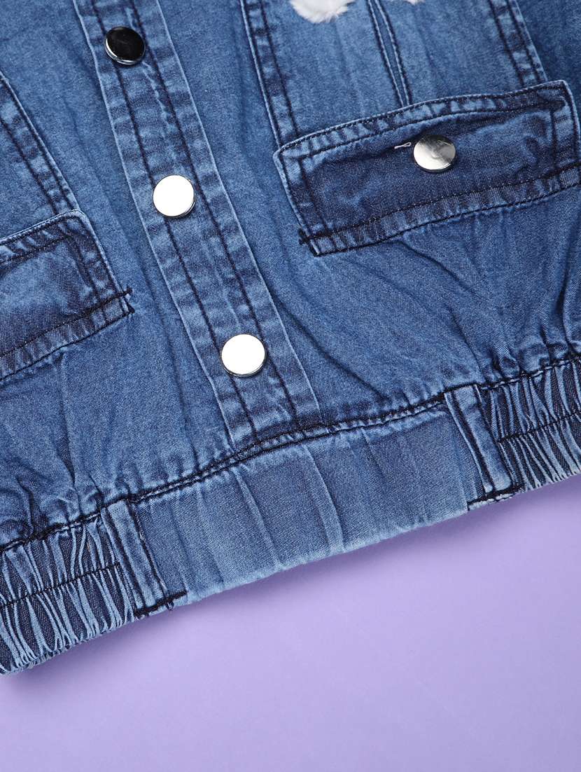 girls solid denim top and short set - 22313245 -  Standard Image - 5