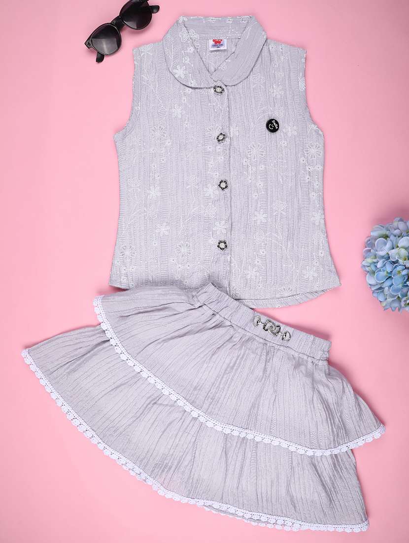 girls printed top and skirt set