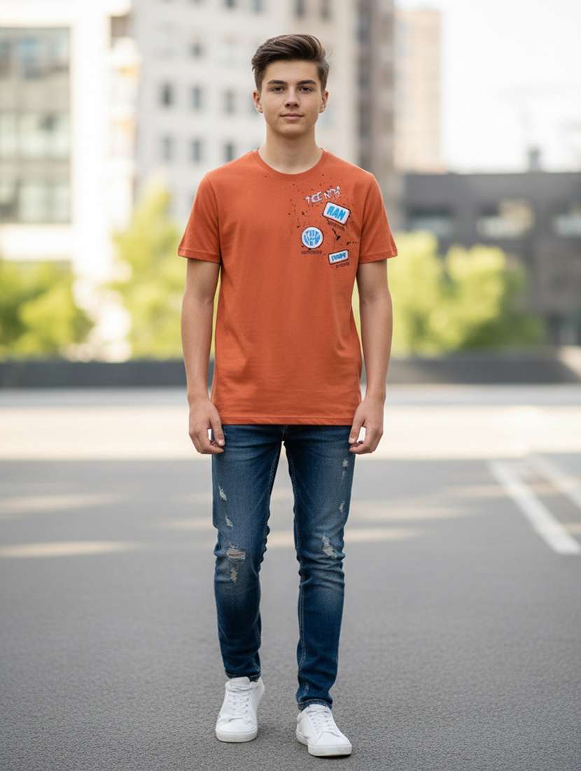 orange cotton blend t-shirt