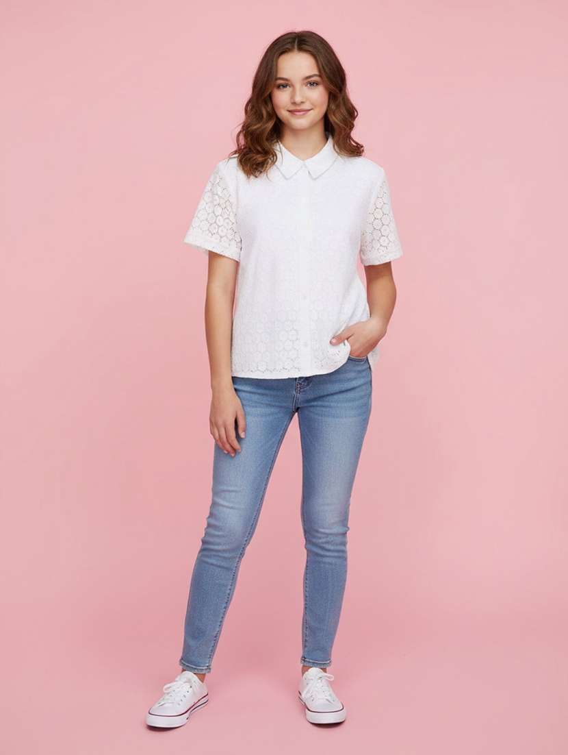 girls self design short sleeves shirt style top