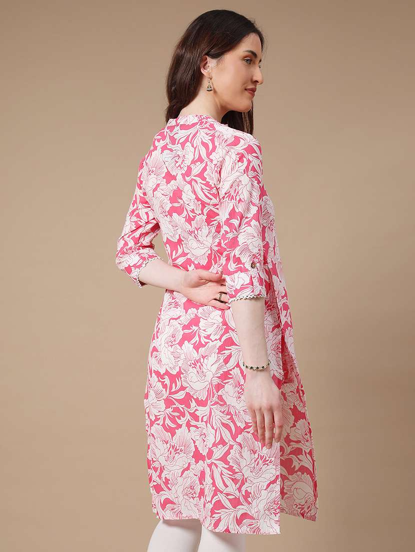 Pink Cotton Straight Kurta - 22313345 -  Standard Image - 3