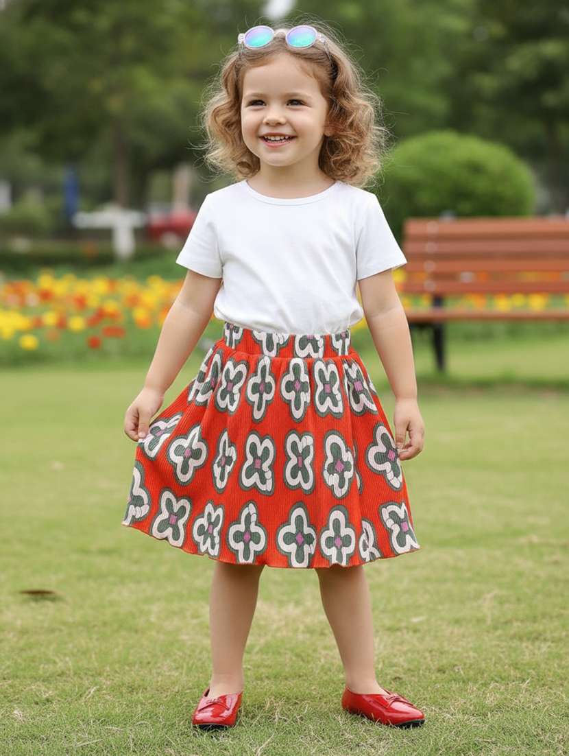 orange cotton flared skirt
