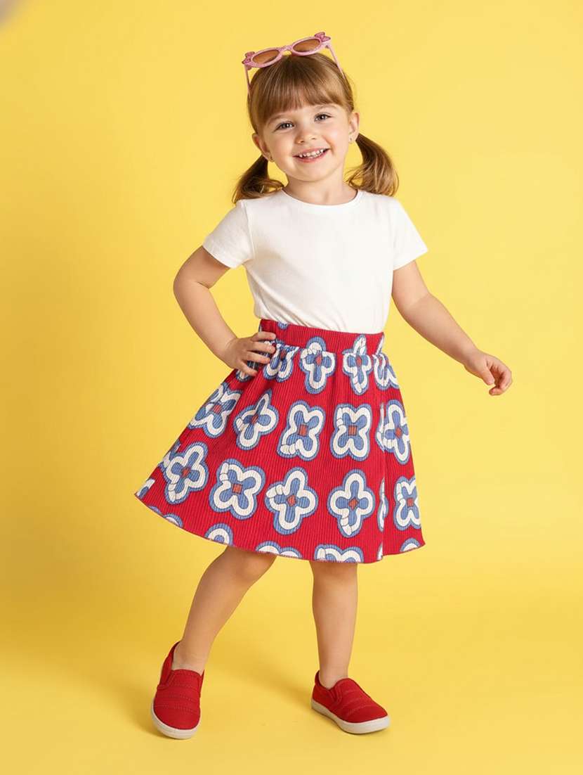 red cotton flared skirt