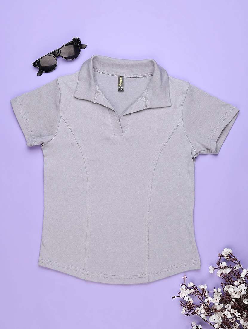 girls solid short sleeve polo t-shirt