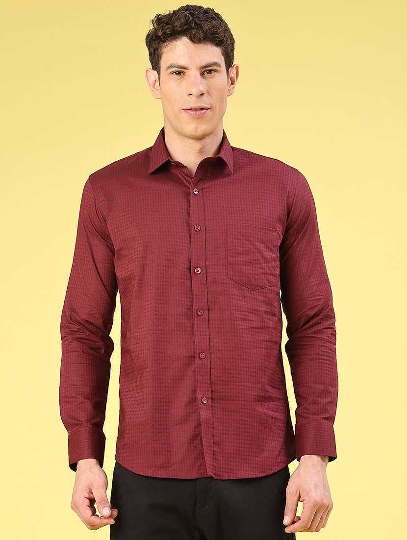 men checkered long sleeve slim fit casual shirt