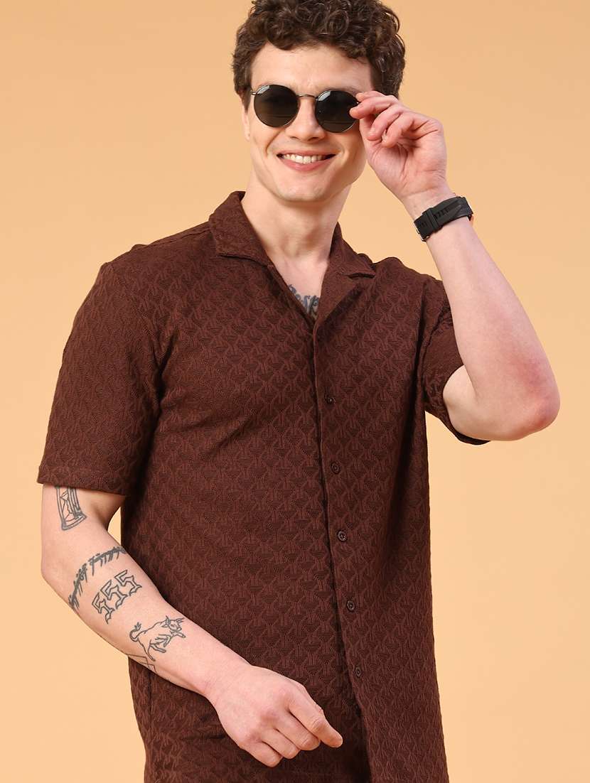 men textured short sleeve regular fit casual shirt