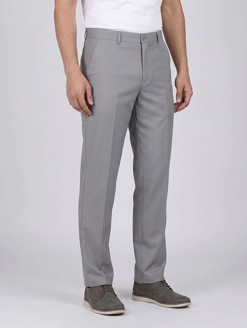 men solid mid rise flat front formal trouser
