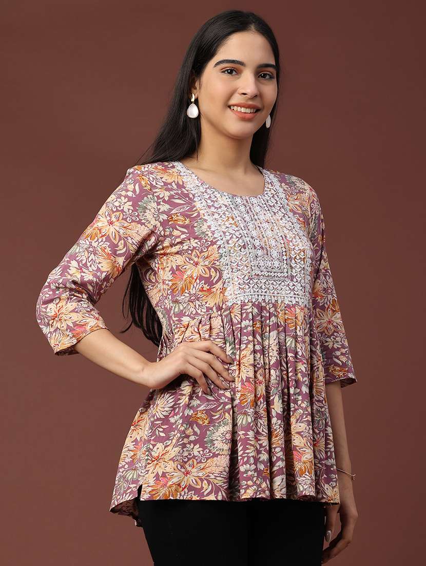 women printed three quarter sleeve flared kurti - 22313544 -  Standard Image - 3