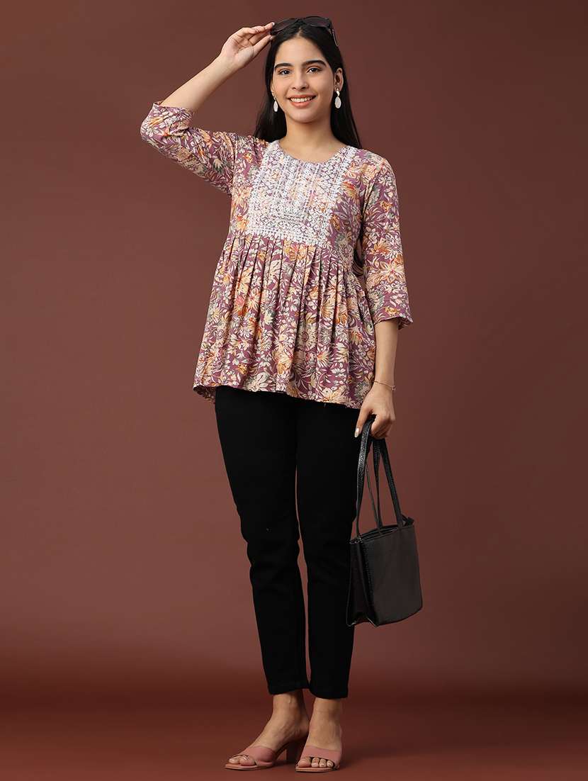 women printed three quarter sleeve flared kurti - 22313544 -  Standard Image - 5