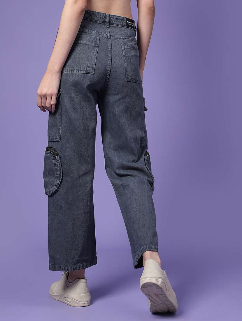 women solid mid rise denim cargo - 22313558 -  Standard Image - 3