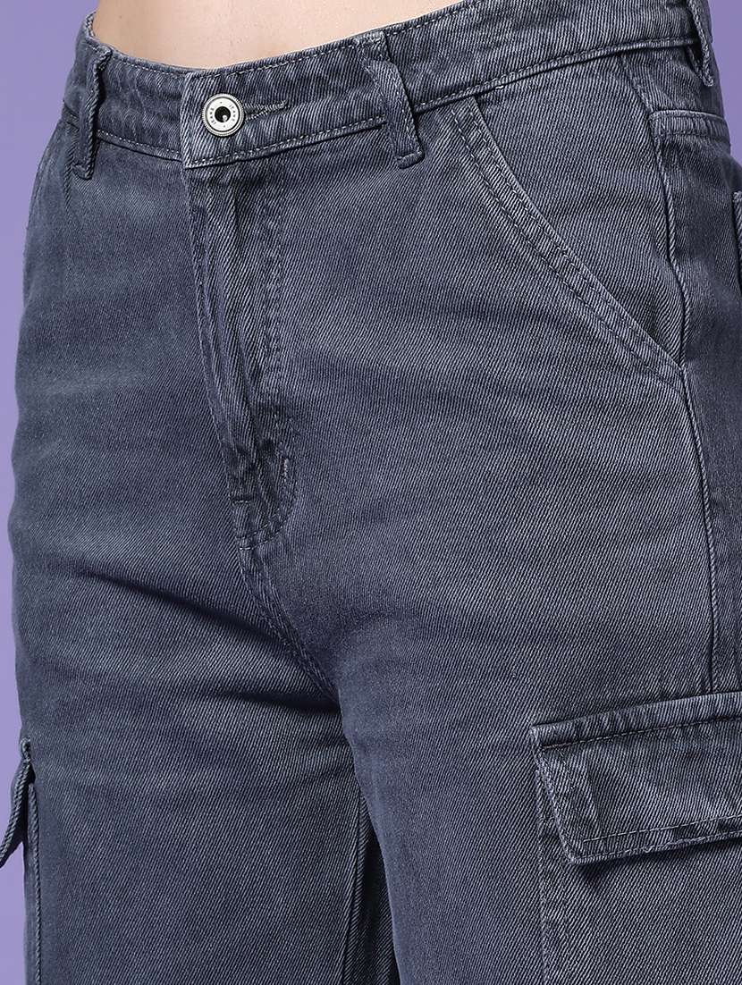 women solid mid rise denim cargo - 22313558 -  Standard Image - 5