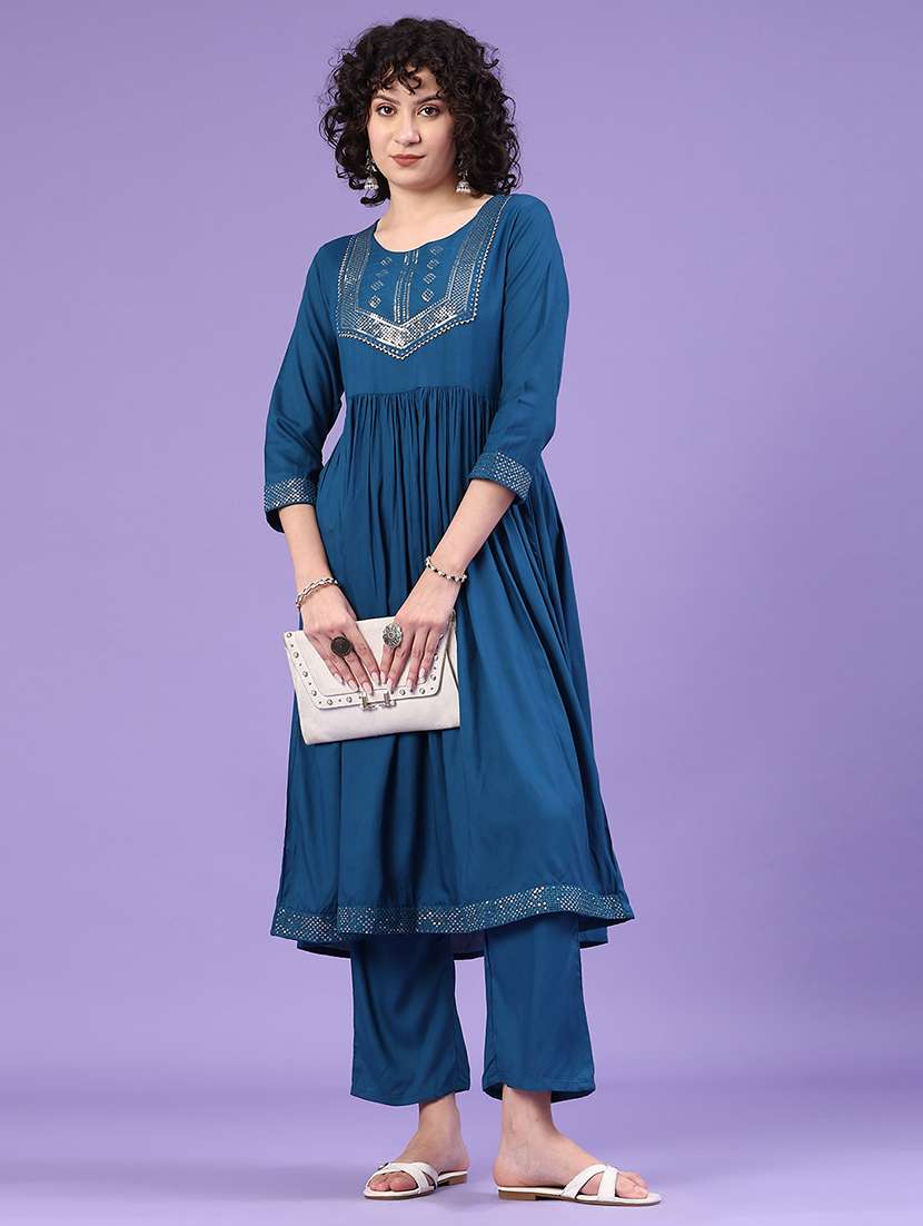 women embellished flared kurta and pants set - 22313589 -  Standard Image - 3