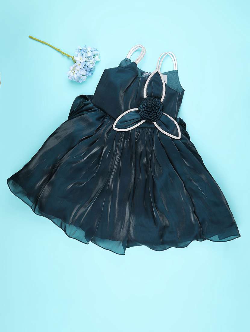 girls self designed sleeveless flared frock