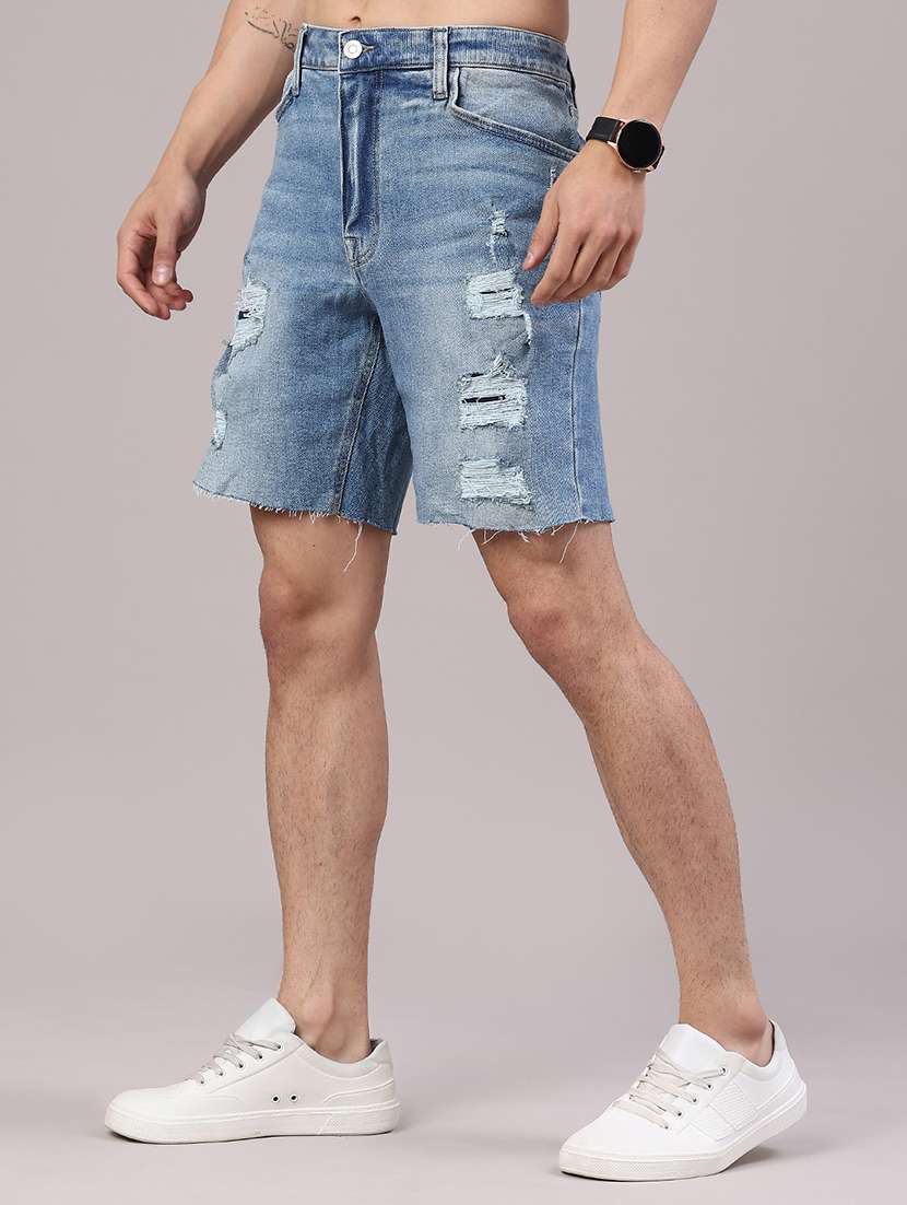 Men Distress Mid Rise Regular Fit Denim Shorts - 22313659 -  Standard Image - 3
