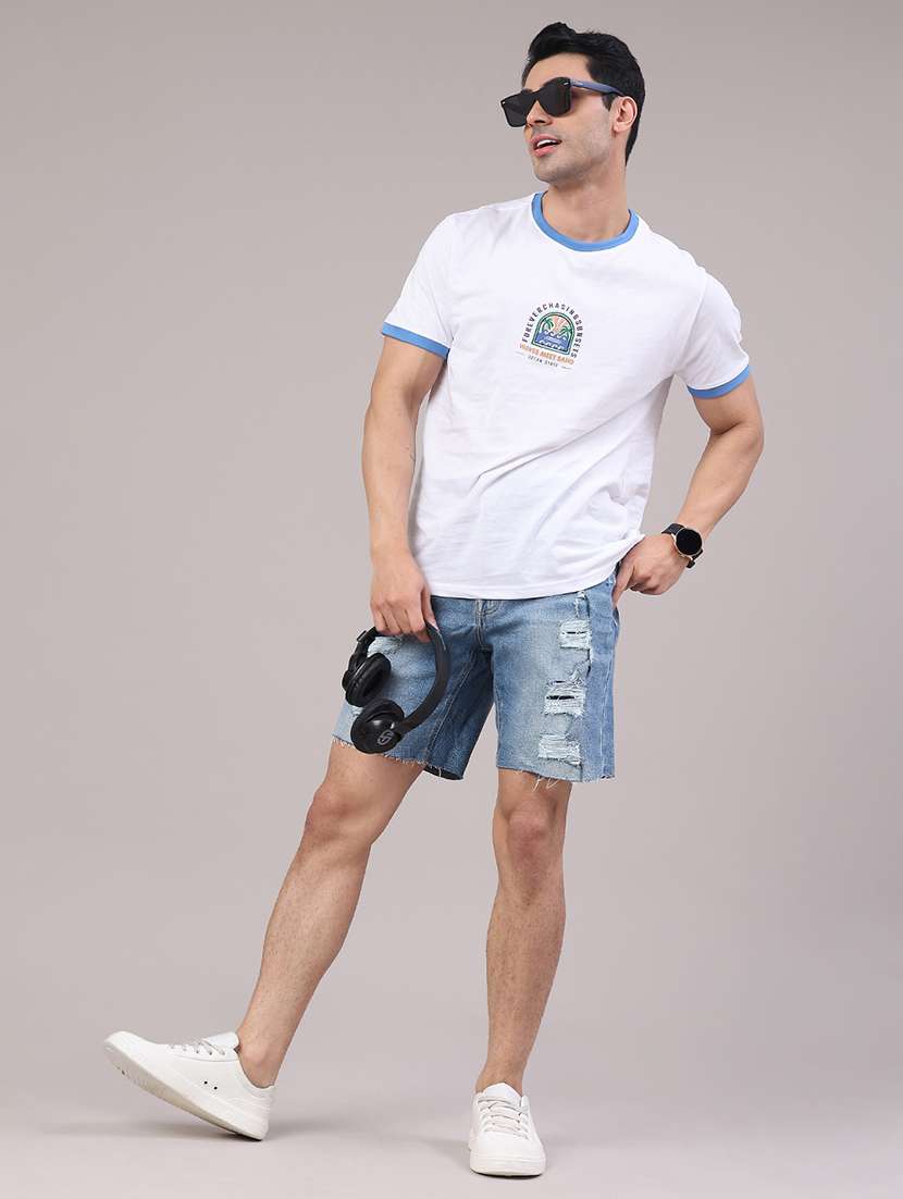 Men Distress Mid Rise Regular Fit Denim Shorts - 22313659 -  Standard Image - 5