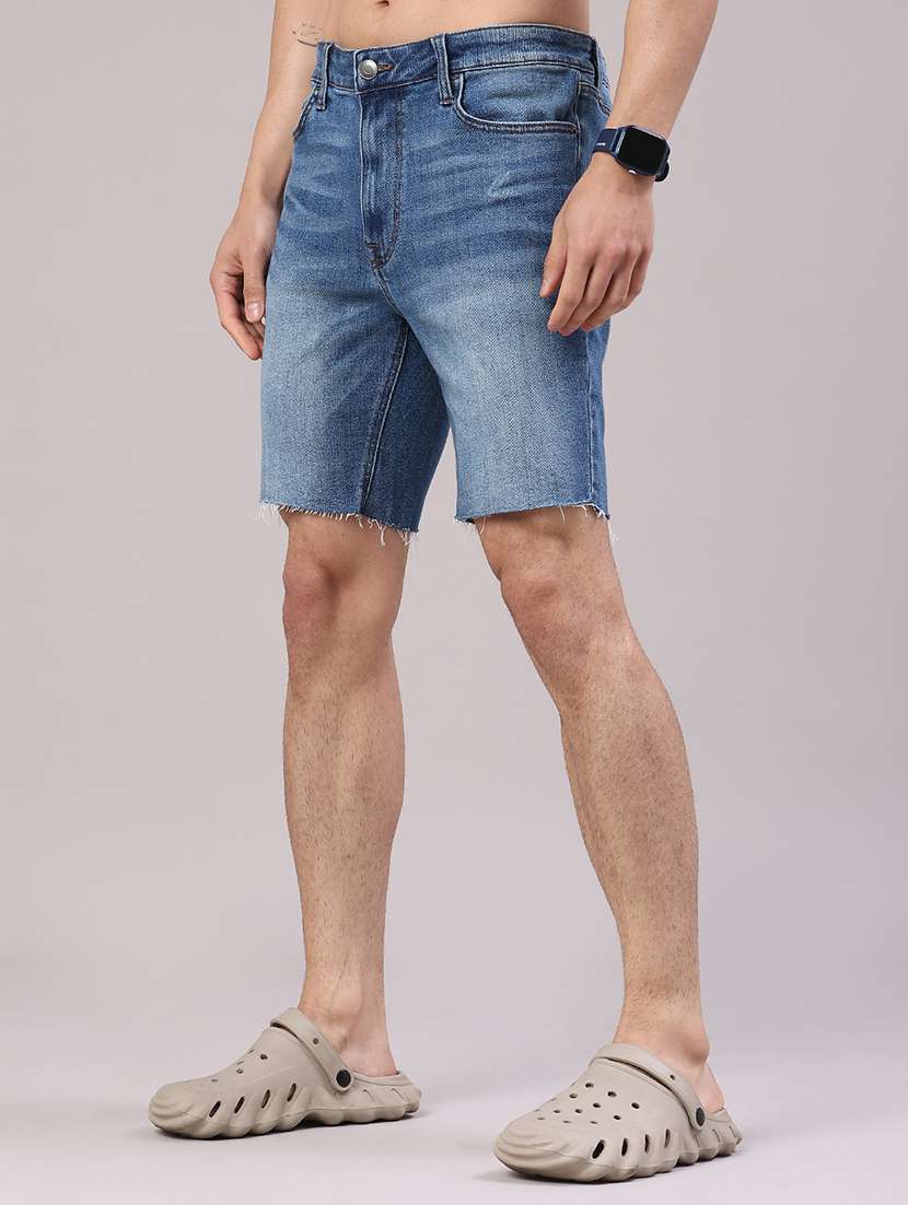 men washed mid rise regular fit denim shorts - 22313660 -  Standard Image - 3