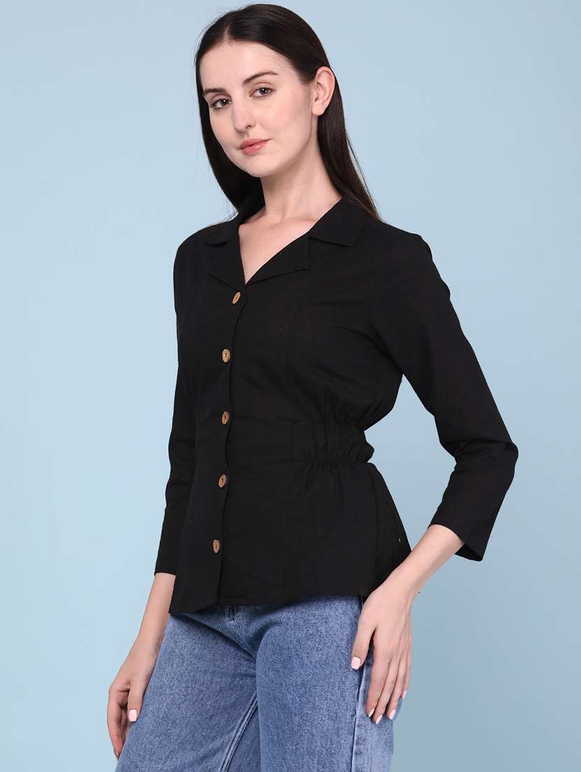 women solid three quarter sleeves regular top - 22313679 -  Standard Image - 3