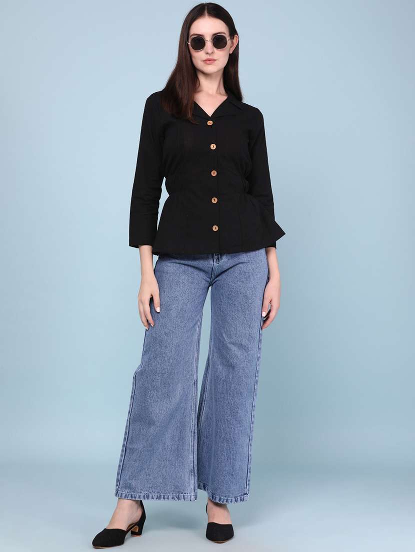 women solid three quarter sleeves regular top - 22313679 -  Standard Image - 5