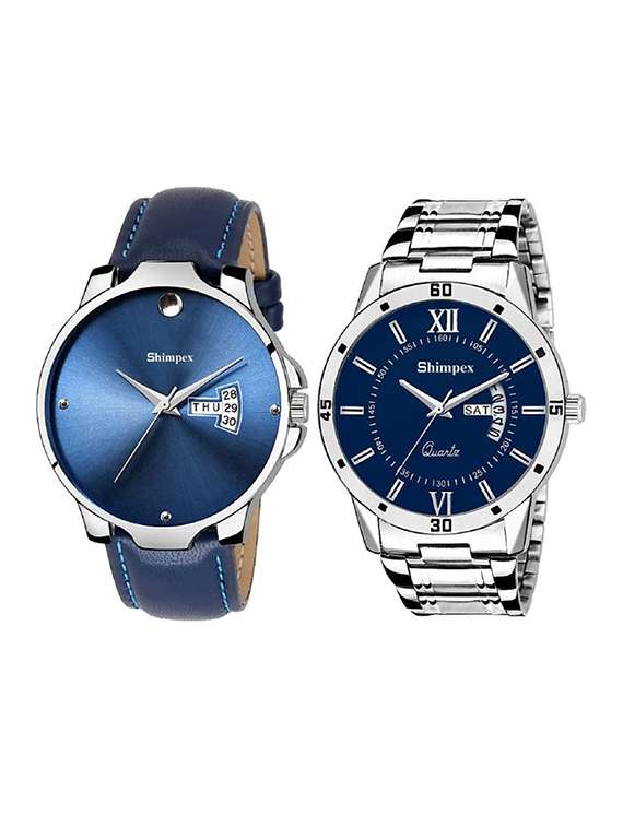  classic edge analog watch set of 2
