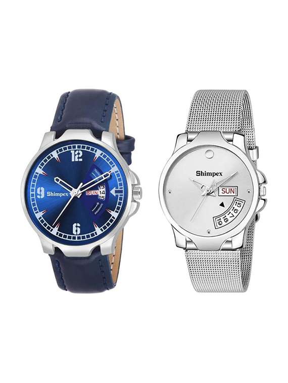  classic edge analog watch set of 2