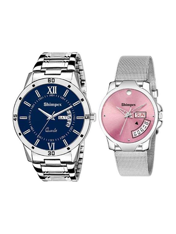  classic edge analog watch set of 2