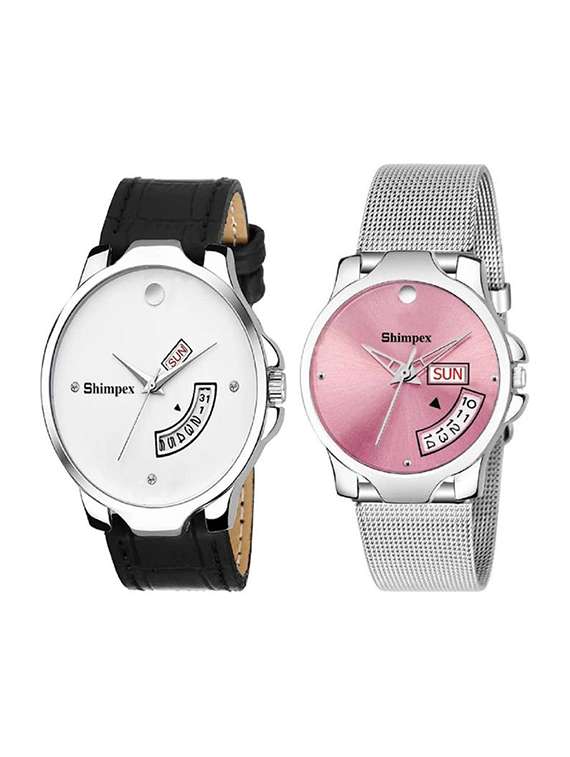  classic edge analog watch set of 2