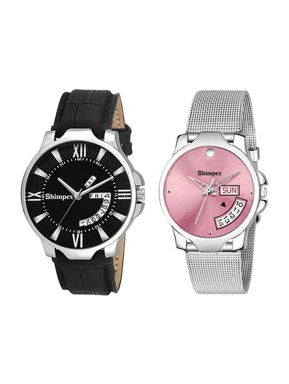 classic edge analog watch set of 2